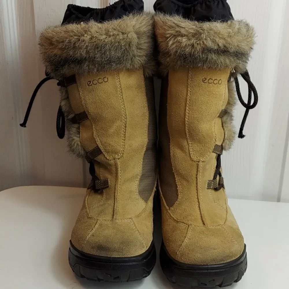 Ecco Gore-tex Fur Trim Sude Winter Boots Sz 35